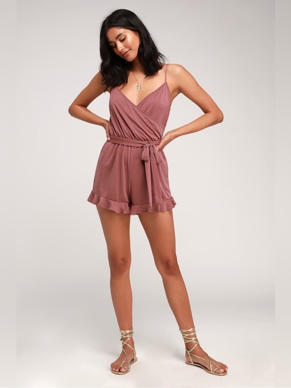 NWT Lulu's Dusty Mauve Wrap Romper with Tie Waist